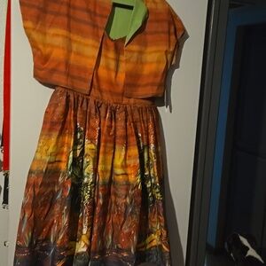 Vix Orange and Green Creature Print Dress